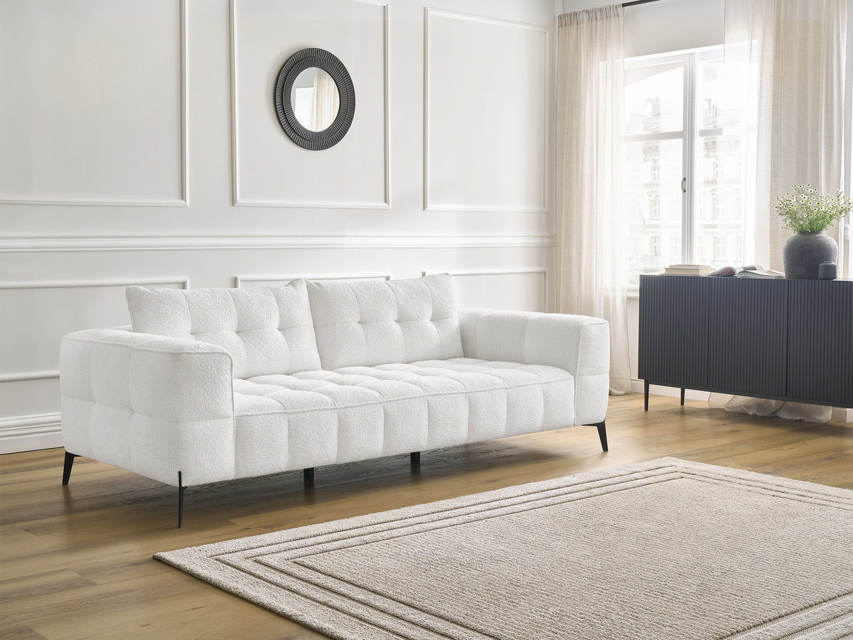 Bobochic Anis Sofa 3-Sitzer Bouclé-Stoff Weiß