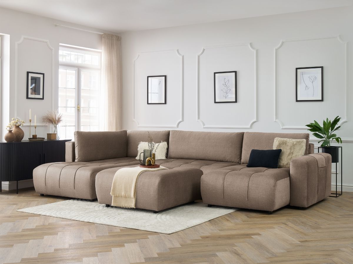 Bobochic Arsene Wohnlandschaft mit Pouf Samt Taupe Ecke rechts