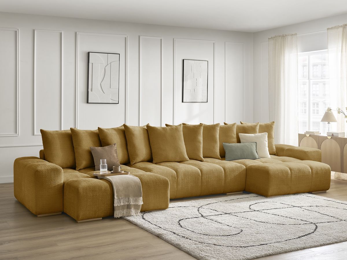 Bobochic Anakin Wohnlandschaft, 10 Kissen Strukturstoff Gelb