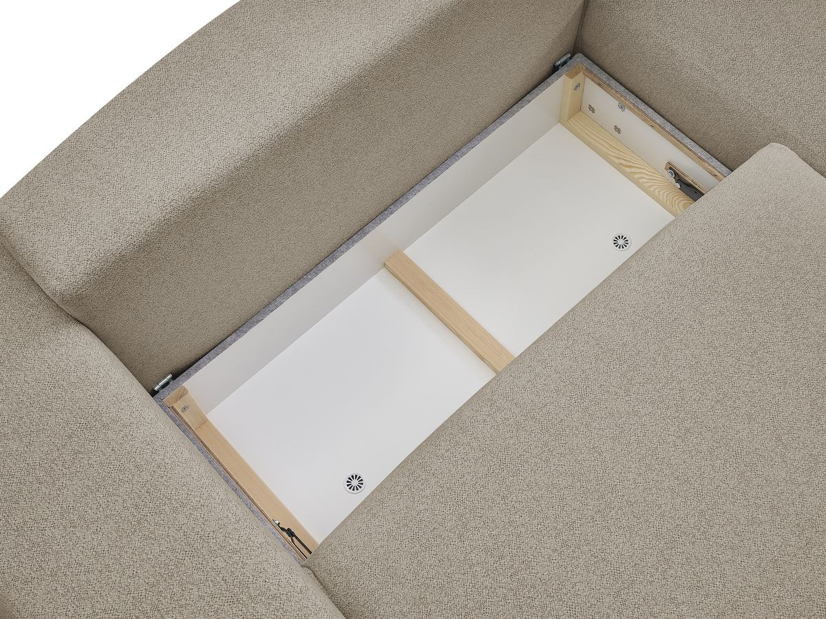 Bobochic Voltaire Ecksofa mit Schlaffunktion und Bettkasten Melange-Stoff Taupe