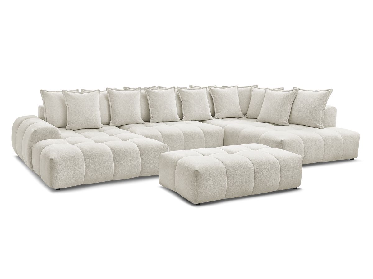 Bobochic Everest Wohnlandschaft mit Pouf, 14 Kissen Melange-Stoff Weiß Ecke links