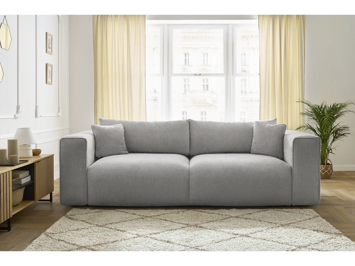 Bobochic Ezechiel Schlafsofa 3-Sitzer mit Bettkasten Stoff Hellgrau