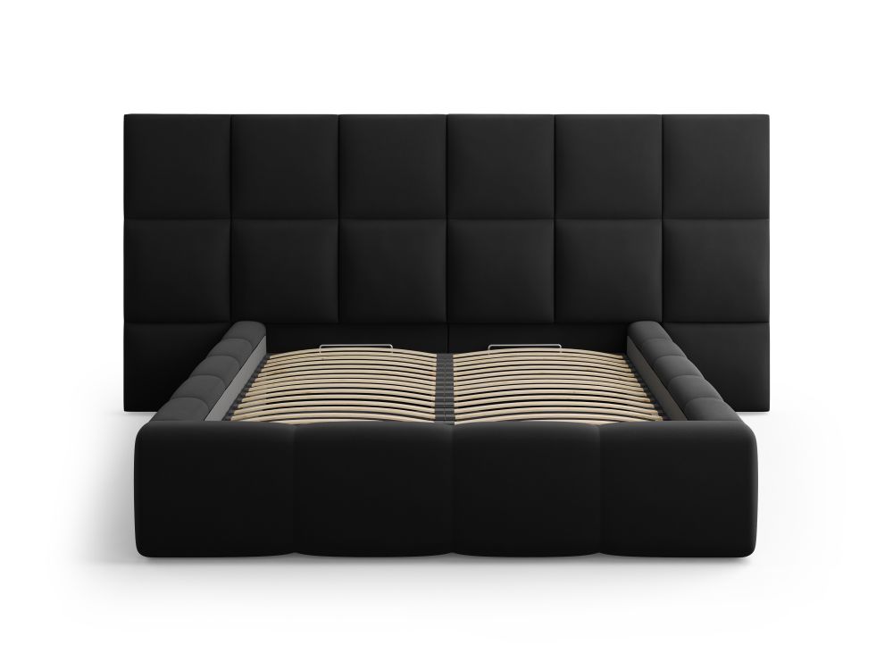 Cosmopolitan Design Stauraumbett mit doppeltem Kopfteil Livigno 200x200 Samt Bluvel Schwarz