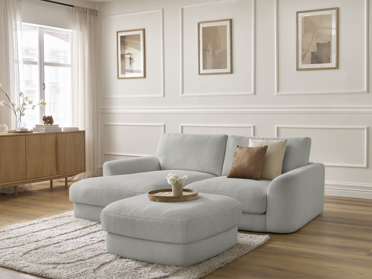 Bobochic Leonore Ecksofa mit Pouf Bouclé-Stoff Hellgrau Ecke links