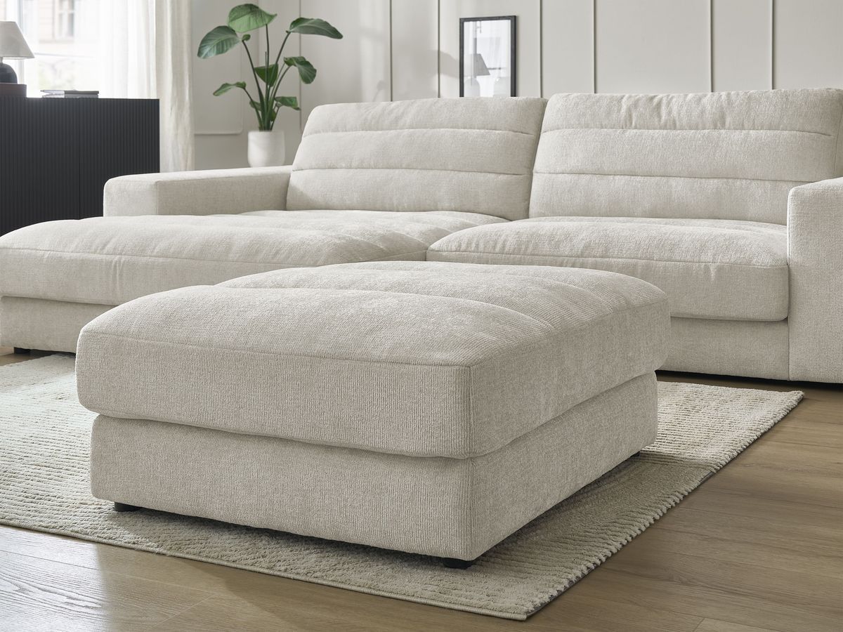 Bobochic Sierra Ecksofa mit Pouf Strukturstoff Beige Ecke links