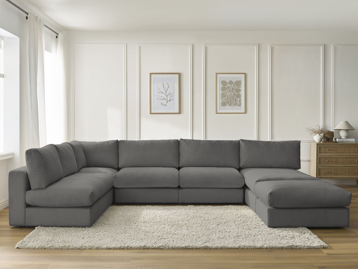 Bobochic Paris Ecksofa mit Pouf 369 × 167 cm Cordsamt Dunkelgrau