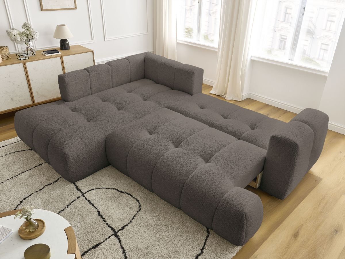 Bobochic Fuji Ecksofa mit Schlaffunktion und Bettkasten 282 × 204 cm Bouclé-Stoff Braun Ecke links