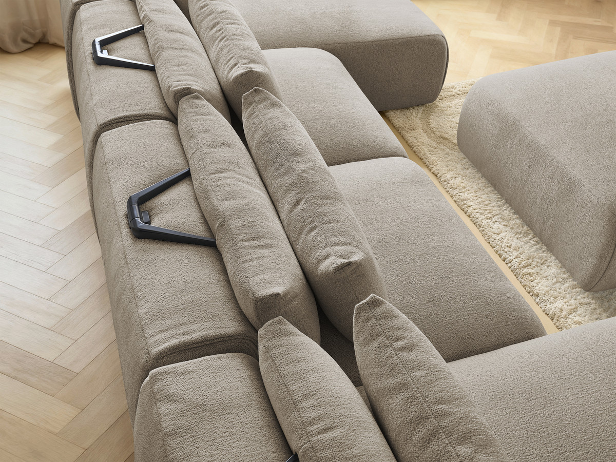 Bobochic Jana Wohnlandschaft mit großem Pouf Melange-Stoff Taupe