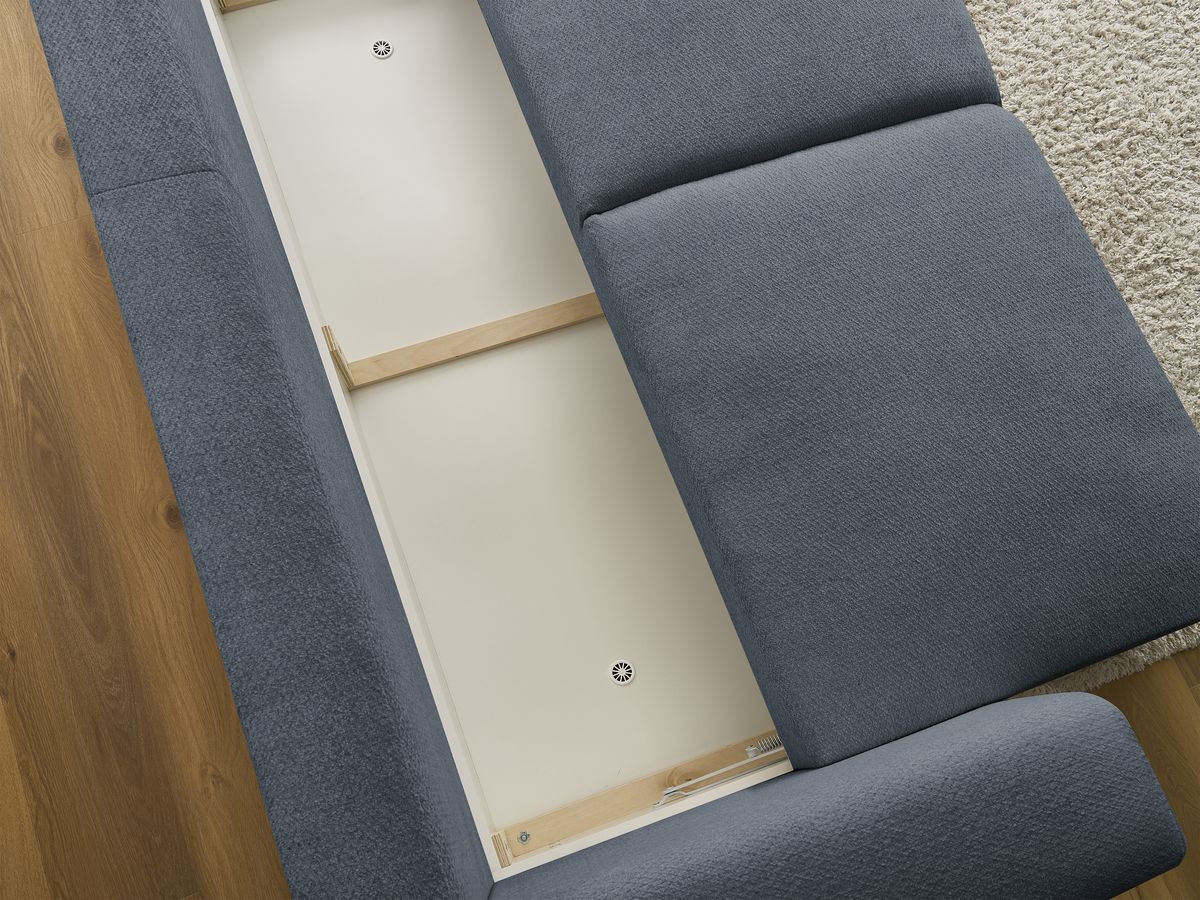 Bobochic Sidonie Schlafsofa 3-Sitzer mit Bettkasten Melange-Stoff Dunkelblau