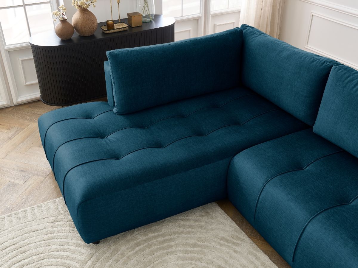 Bobochic Arsene Ecksofa mit Schlaffunktion und Bettkasten 277 × 200 cm Samt Dunkelblau Ecke links
