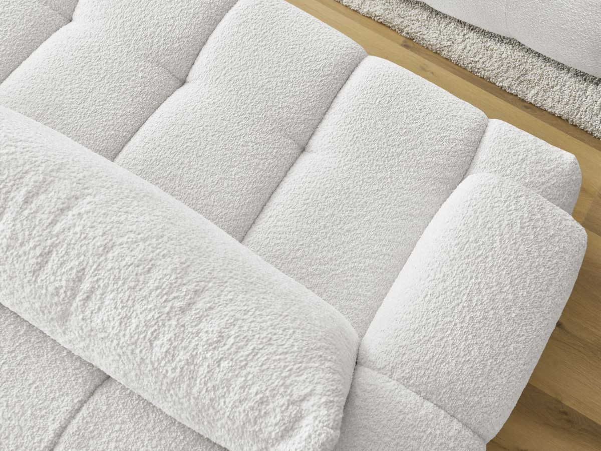 Bobochic Fuji Schlafsofa 3-Sitzer mit Bettkasten und Pouf Bouclé-Stoff Weiß