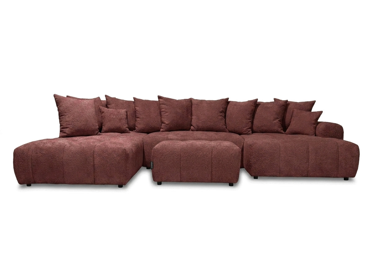 Bobochic Roxelane Wohnlandschaft mit Pouf Bouclé-Stoff Rot Ecke rechts