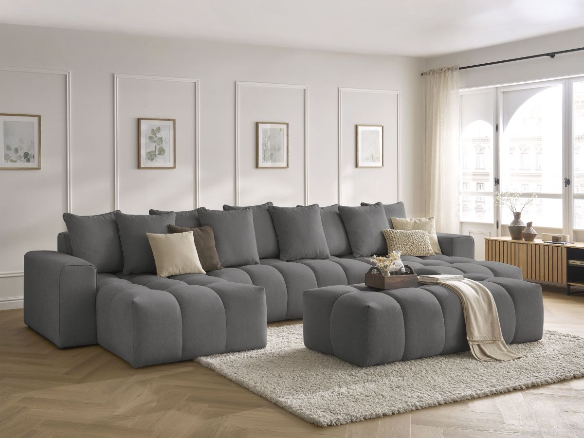 Bobochic Mont-blanc Wohnlandschaft mit Pouf Melange-Stoff Dunkelgrau