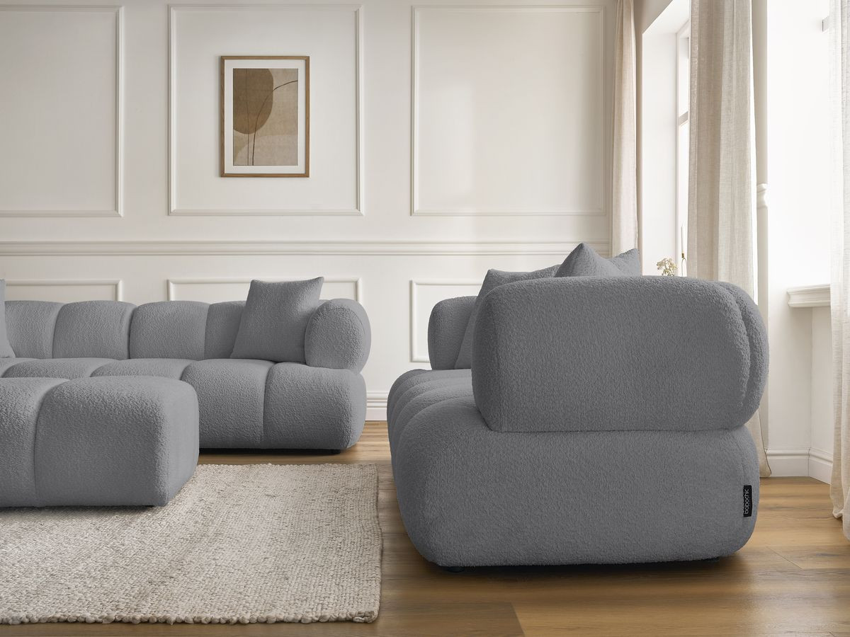 Bobochic Pamira Sofa 5-Sitzer mit Pouf Bouclé-Stoff Dunkelgrau