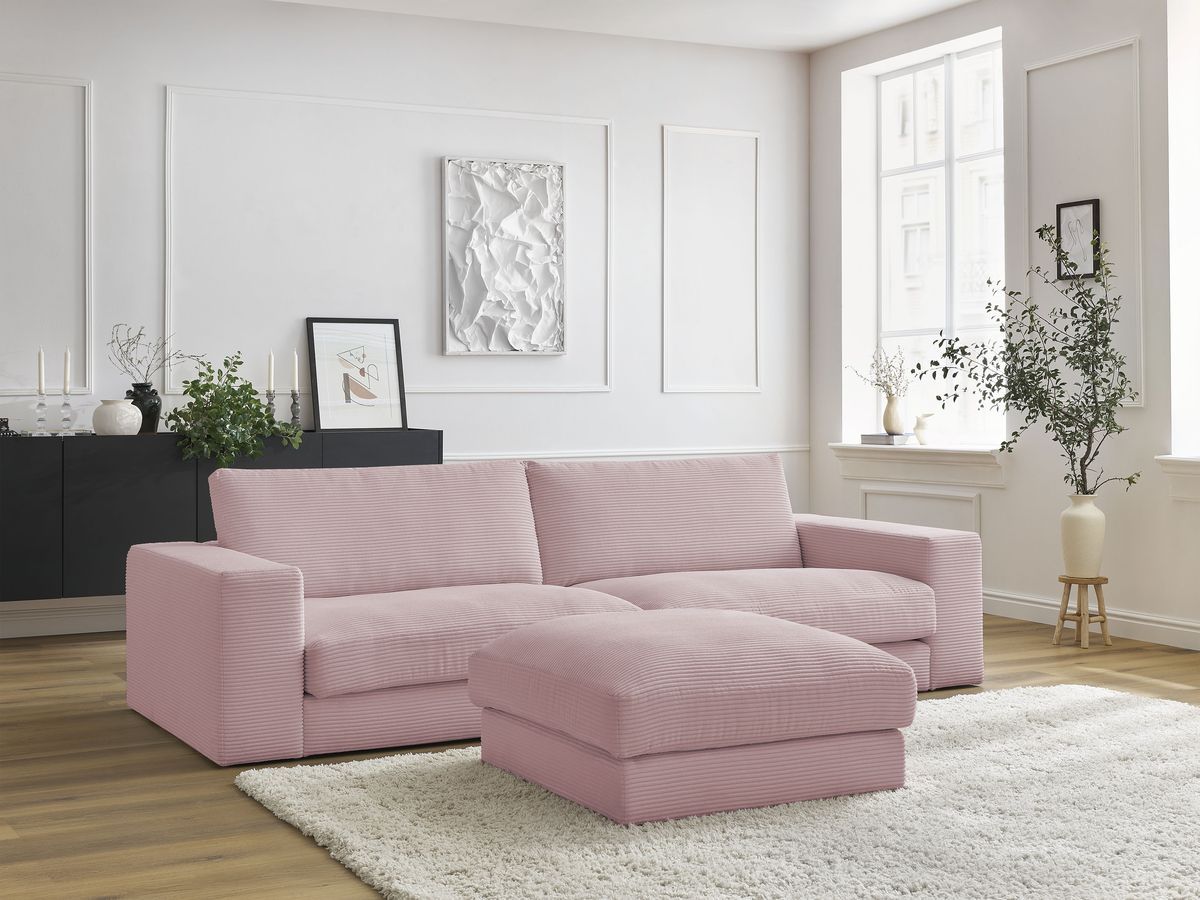 Bobochic Leonard Sofa 4-Sitzer mit Pouf 274 × 109 cm Cordsamt Violett