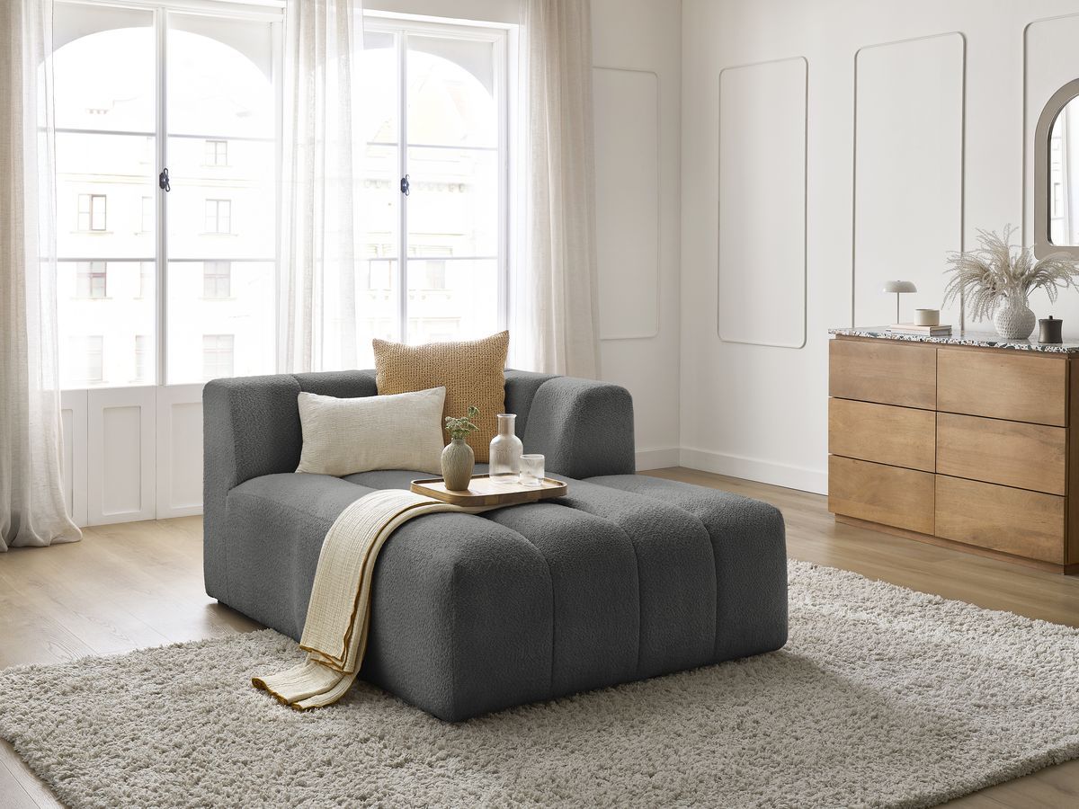 Bobochic Annecy Méridienne-Modul Bouclé-Stoff Dunkelgrau Ecke rechts