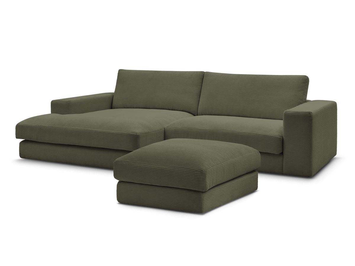 Bobochic Leonard Ecksofa mit Pouf 274 × 159 cm Cordsamt Hellgrün Ecke links