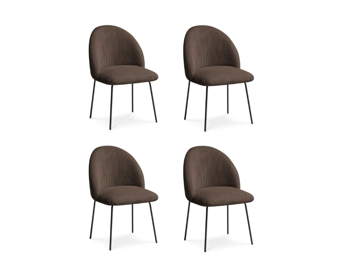 Bobochic Lalie Esszimmerstuhl 4er-Set mit Metallbeinen, schwarz Cordsamt Braun