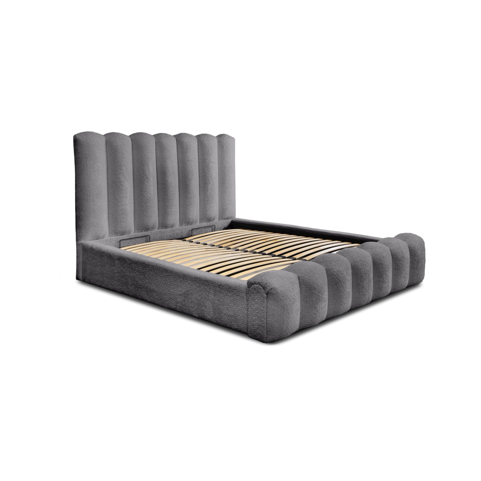 Polsterbett Laro Boucle 180x200 mit Metallrahmen Euphoria 19 Pewter