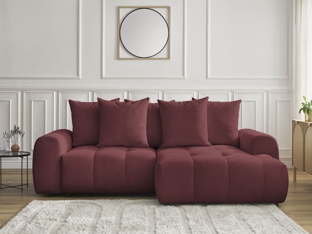 Bobochic Roxelane Ecksofa mit Schlaffunktion und Bettkasten 258 × 150 cm Melange-Stoff Rot Ecke rechts