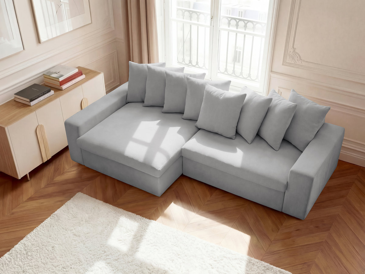 Bobochic Enore Ecksofa 330 × 100 cm Stoff Hellgrau Ecke links