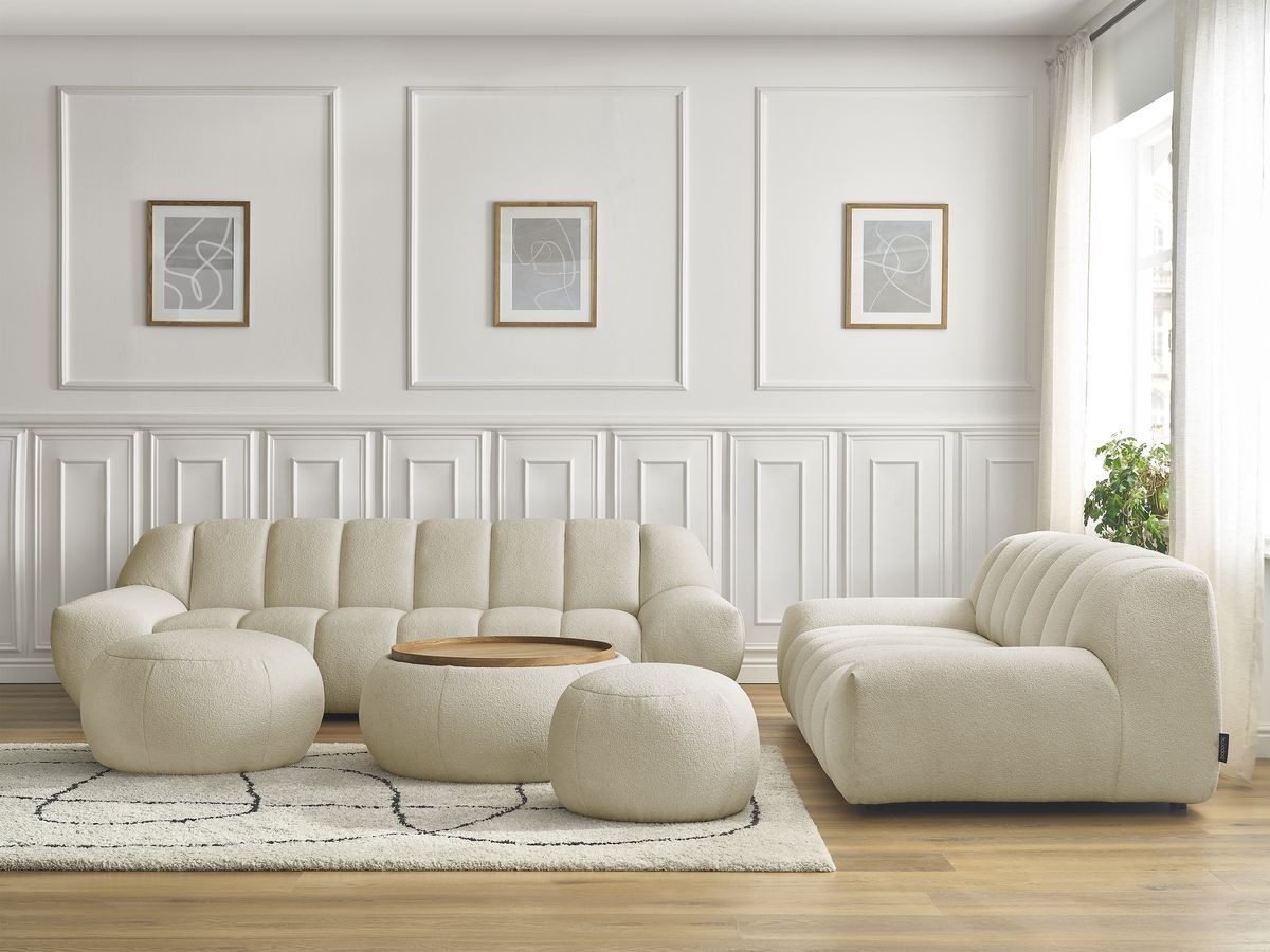 Bobochic Hayden Sofa 7-Sitzer mit Pouf Bouclé-Stoff Beige