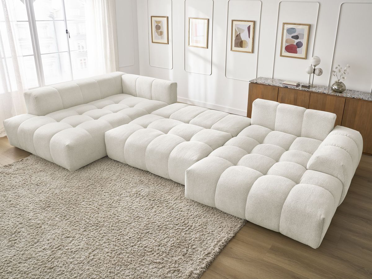 Bobochic Everest Wohnlandschaft, 6 Kissen Melange-Stoff Weiß Ecke rechts