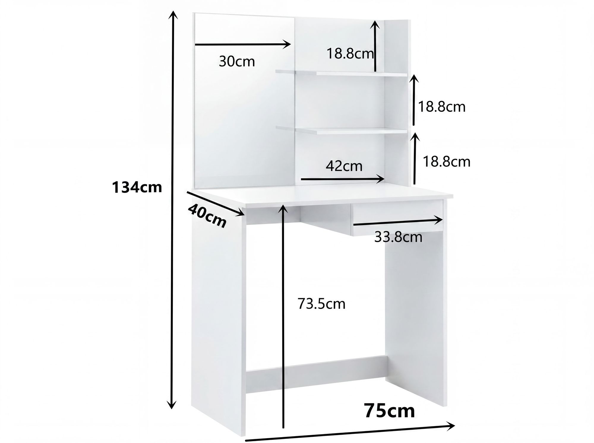 Schminktisch Veggli Weiß 75 × 40 × 134 cm