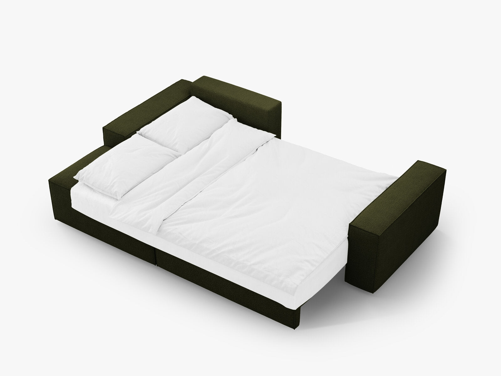Micadoni Schlaf-Ecksofa Jodie 3-Sitzer Links Boucle Dunkel-Olivgrün