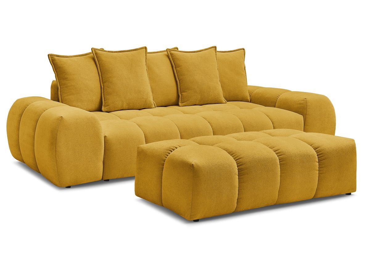 Bobochic Everest Sofa 3-Sitzer mit Pouf, 5 Kissen Strukturstoff Gelb