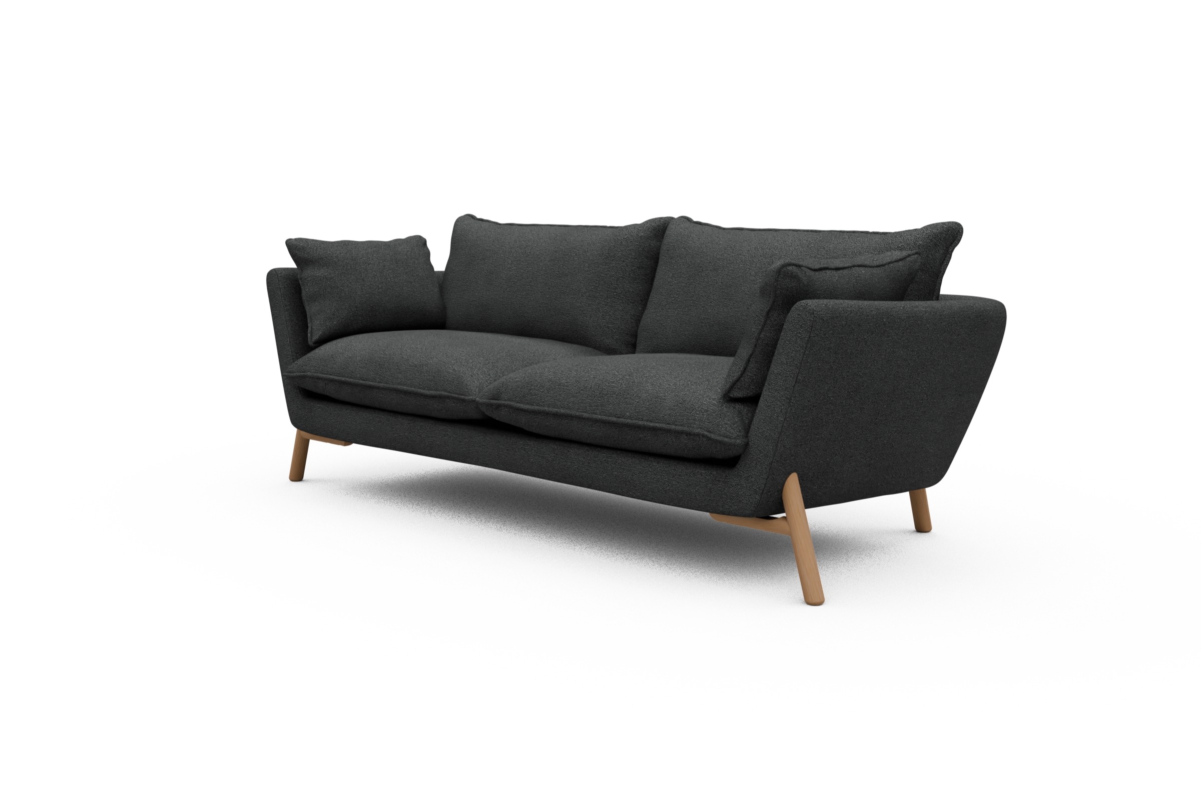 Sofa Emil PREMIUM 3-Sitzer Beinfarbe Eiche Natur Boucle-Charcoal