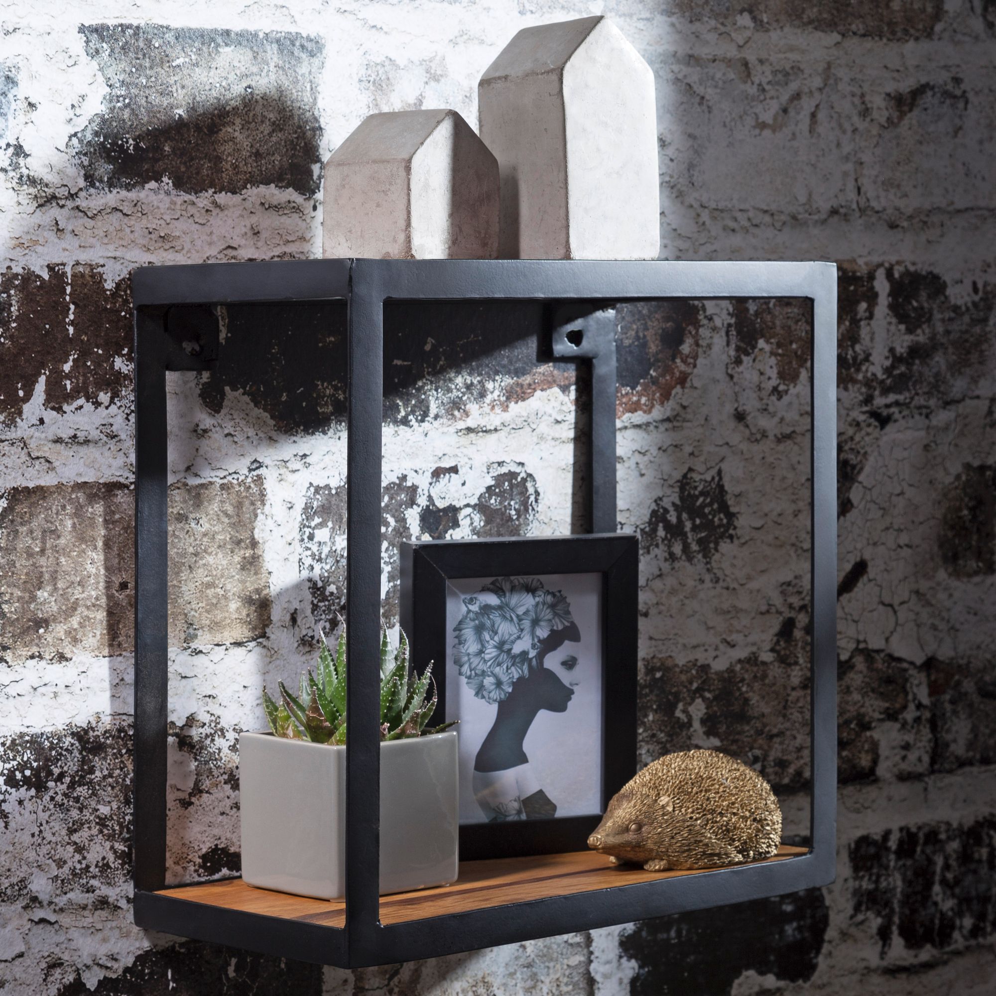 Wandregal Randaberg Massivholz Schwarz 35 × 18 × 35 cm