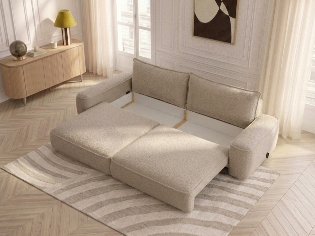 Bobochic Honore Schlafsofa 3-Sitzer mit Bettkasten Chenille Beige