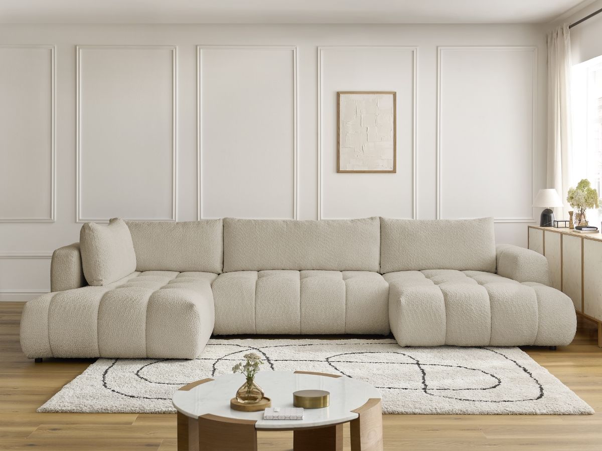 Bobochic Fuji Wohnlandschaft Bouclé-Stoff Beige Ecke rechts