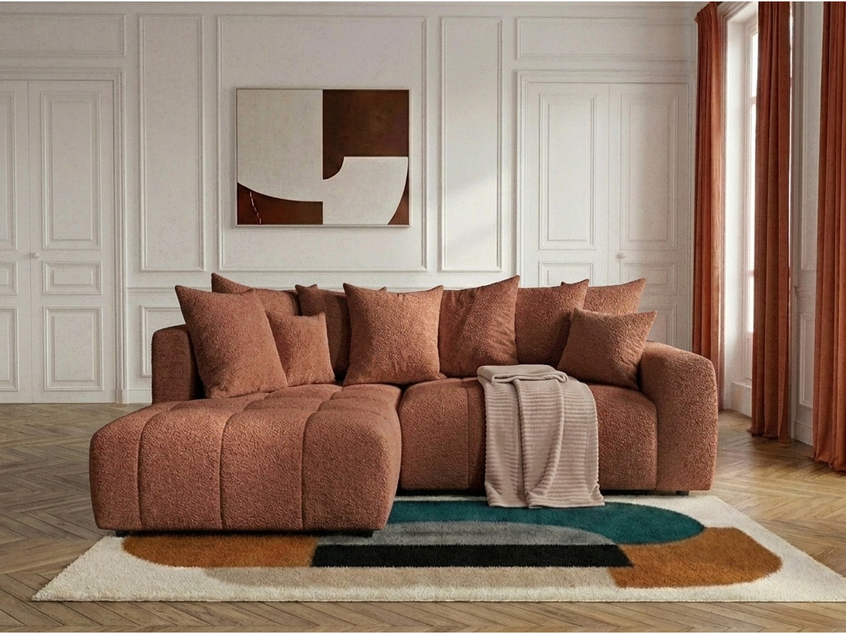 Bobochic Roxelane Ecksofa mit Schlaffunktion und Bettkasten Bouclé-Stoff Orange Ecke links