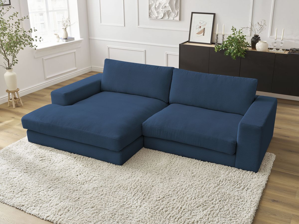 Bobochic Leonard Ecksofa 234 × 159 cm Cordsamt Dunkelblau Ecke links