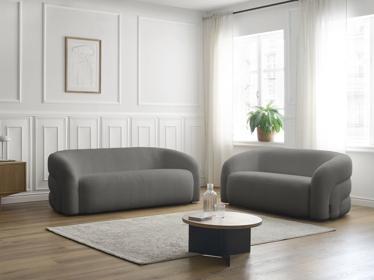 Bobochic Elina Sofa 5-Sitzer Bouclé-Stoff Dunkelgrau