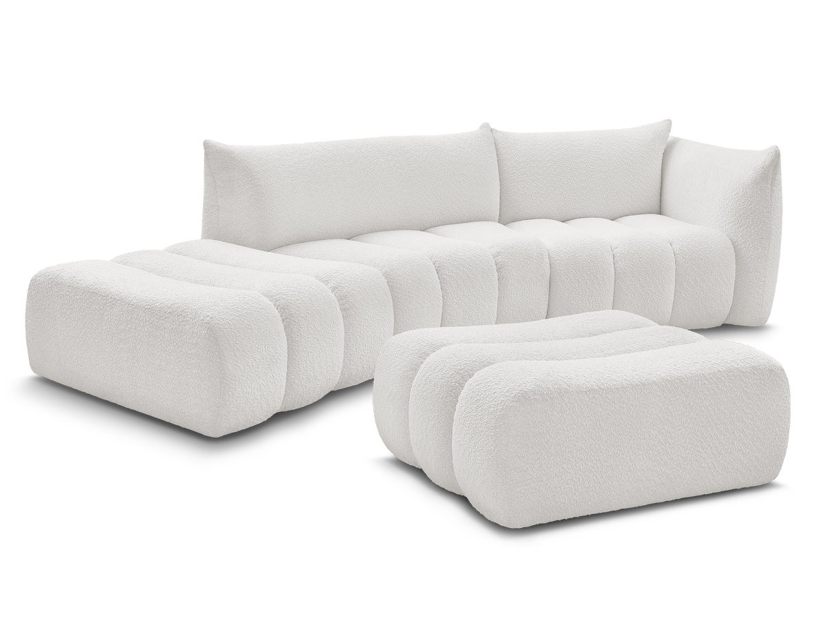 Bobochic Azra Ecksofa mit Pouf 325 × 112 cm Bouclé-Stoff Weiß Ecke rechts