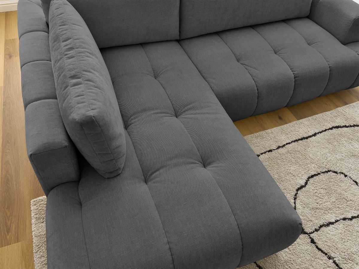 Bobochic Fuji Ecksofa mit Schlaffunktion und Bettkasten 282 × 204 cm Stoff Dunkelgrau Ecke links