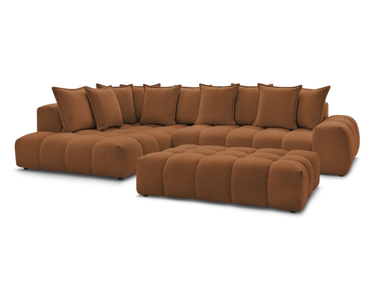 Bobochic Everest Ecksofa mit Schlaffunktion und Pouf, 10 Kissen Melange-Stoff Orange Ecke links