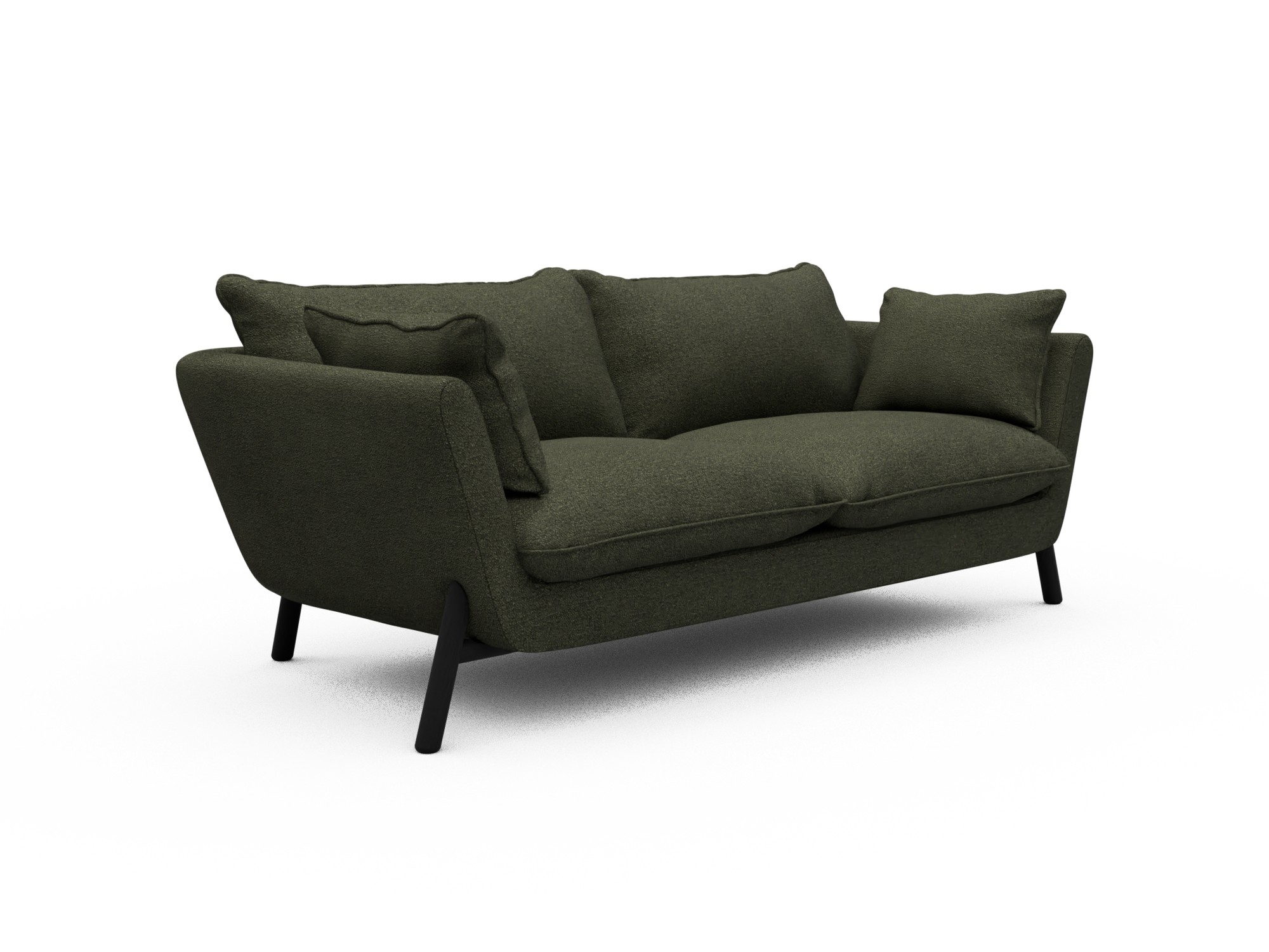 Skandi Home Sofa Emil Soft 2-Sitzer Beinfarbe Eiche Schwarz Boucle-Forest-Green moebelfaktor