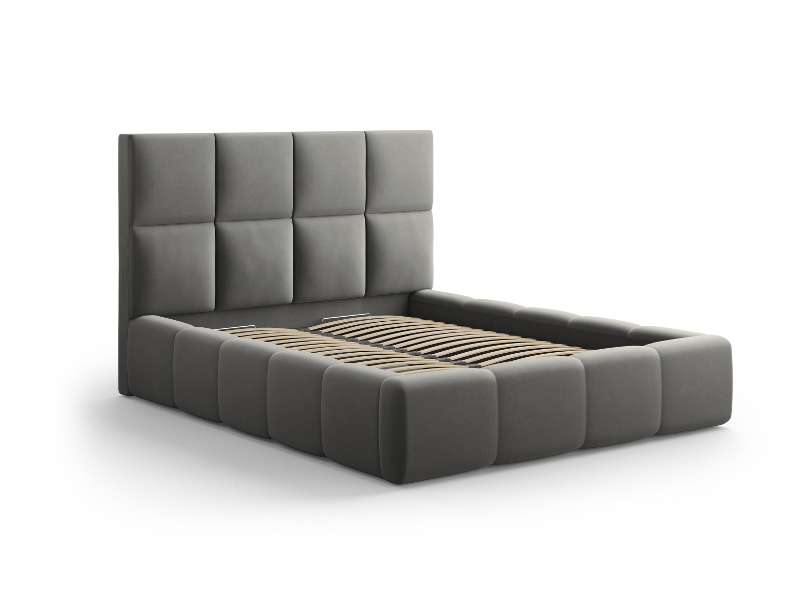 Cosmopolitan Design Stauraumbett mit Kopfteil Livigno 200x200 Samt Bluvel Hellgrau