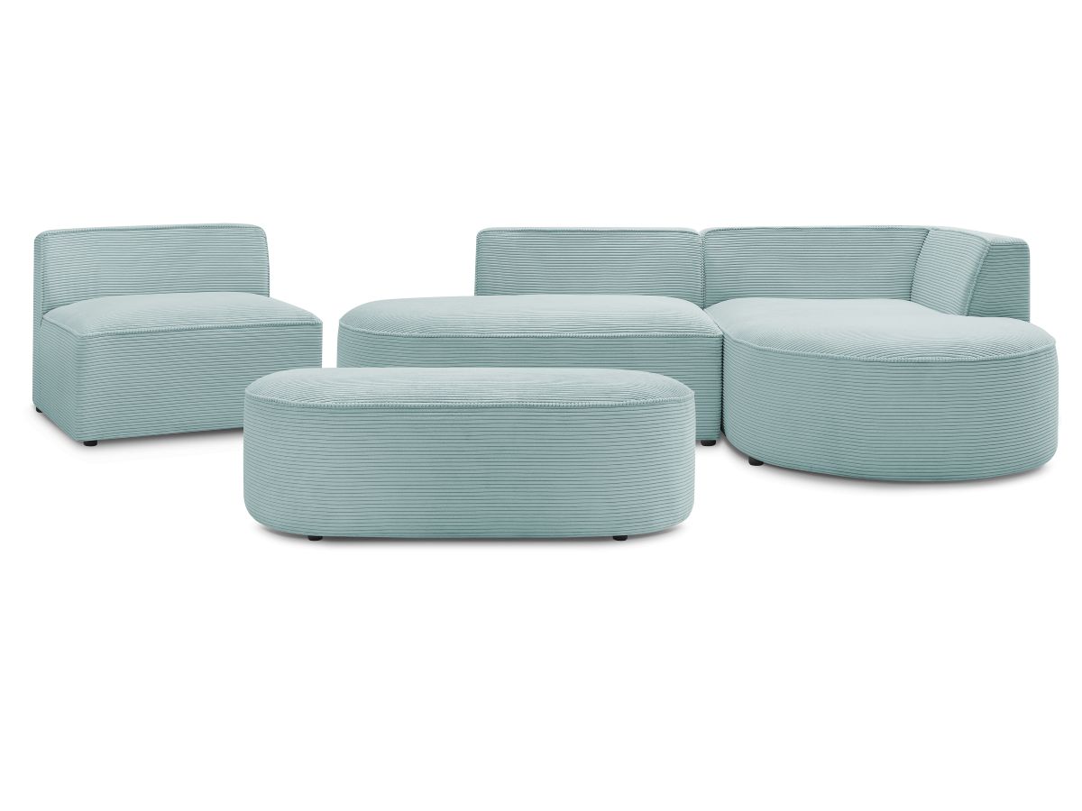 Bobochic Rousseau Ecksofa mit Sofamodul und Pouf Cordsamt Hellblau Ecke rechts