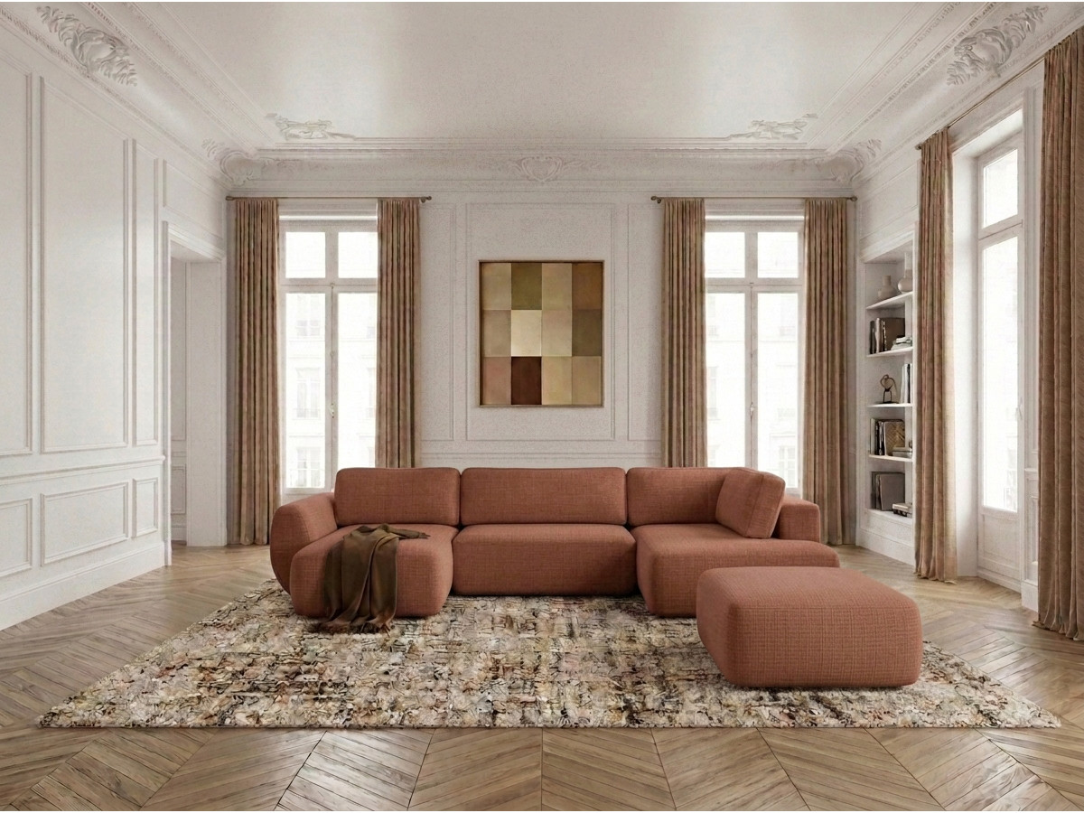 Bobochic Denise Wohnlandschaft mit Pouf Strukturstoff Orange Ecke links