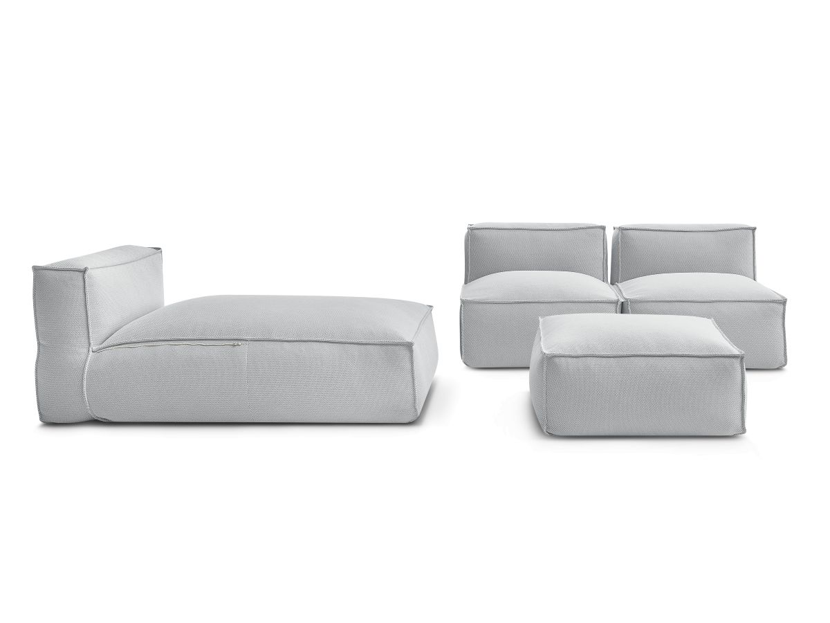Bobochic Biarritz Gartensofa 4-Sitzer mit Pouf 252 × 168 cm Melange-Stoff Grau