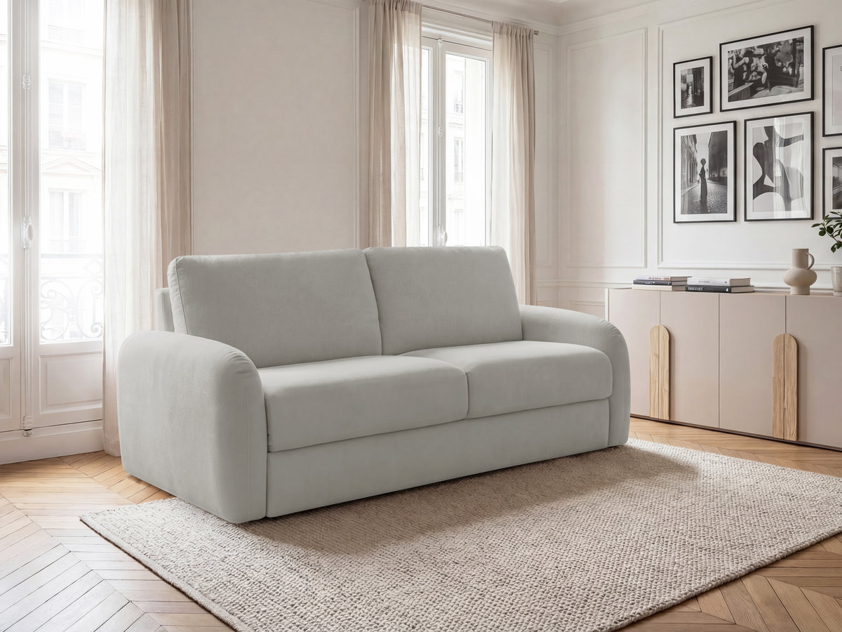 Bobochic Kenan Schlafsofa 3-Sitzer Stoff Hellgrau, Liegefläche 140 × 196 cm
