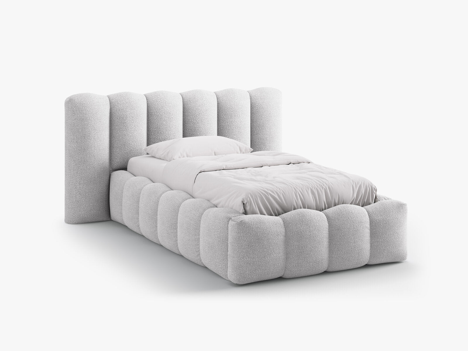 Micadoni Stauraumbett mit Kopfteil Lupine Boucle Baloo Hellgrau