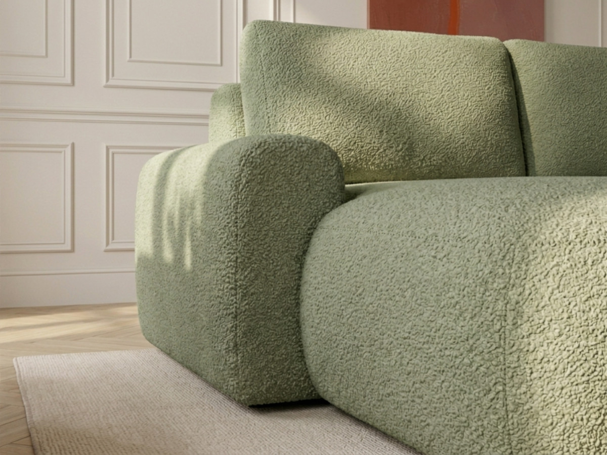 Bobochic Tango Ecksofa mit Schlaffunktion und Bettkasten Bouclé-Stoff Grün Ecke links