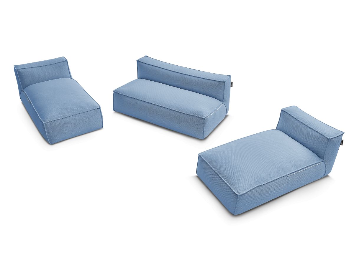 Bobochic Biarritz Gartensofa 4-Sitzer Melange-Stoff Blau