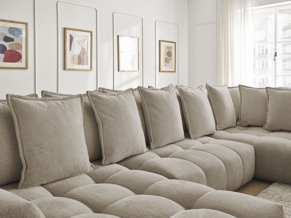 Bobochic Everest Wohnlandschaft, 14 Kissen Melange-Stoff Taupe Ecke links